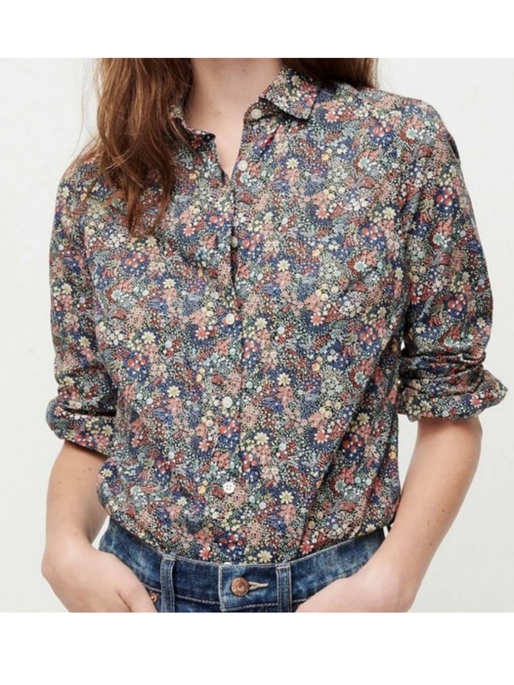 J. Crew Liberty London Perfect Shirt Elderberry Floral Size 2 Cottagecore Preppy - Picture 3 of 15